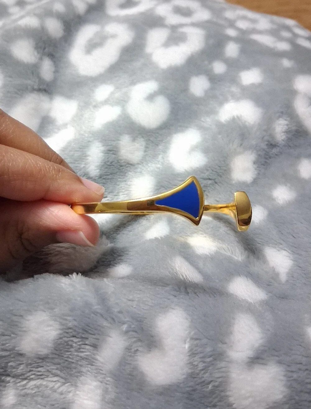 Gold Tone Open Cuff Bracelet with Blue and Green Accents
